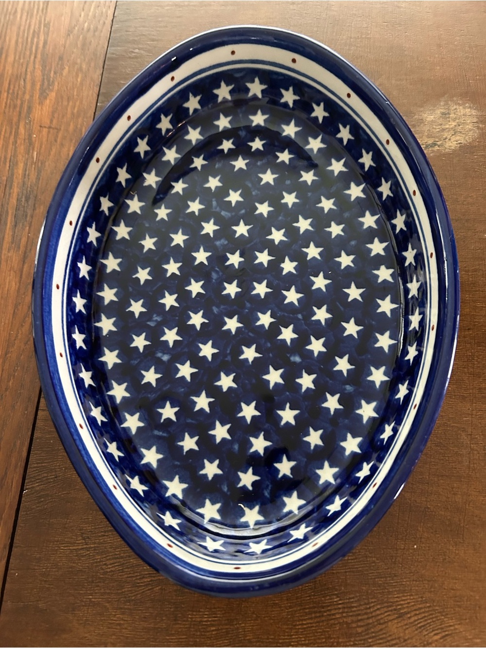 Blue Star Pattern Oval Serving Platter - Ceramic